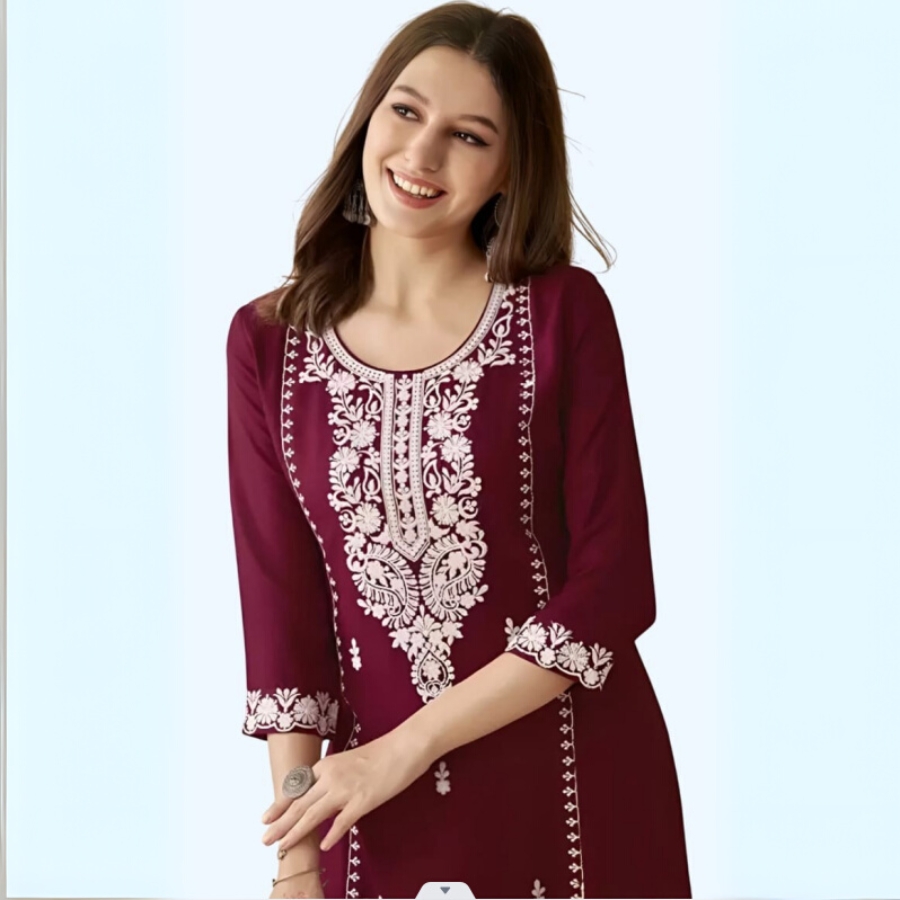 Maroon Elegance Wide Neck Kurti