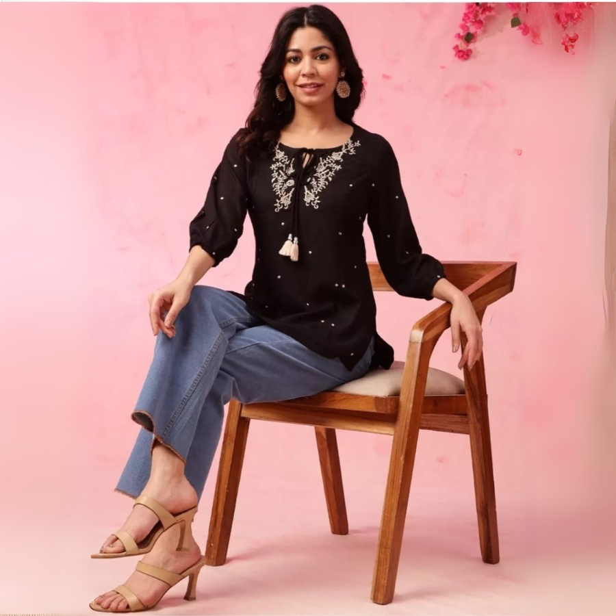 Sparkling Noir U-Neck Kurti